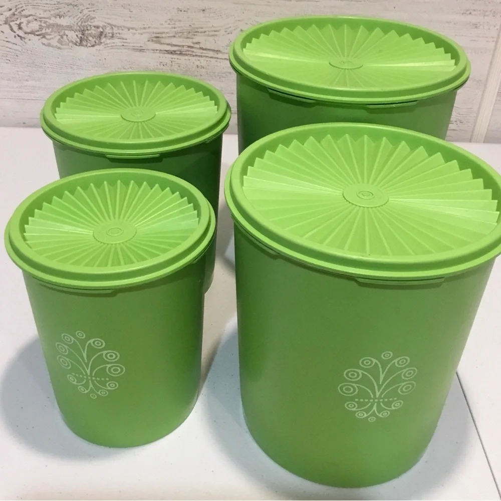 Vintage Tupperware Servalier Canisters Set of 4 with Lids Apple Green,